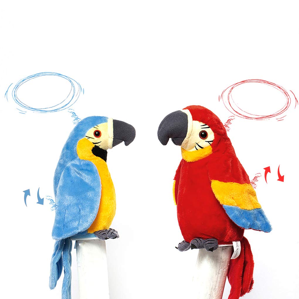 Talking Parrot Speaking Parrot Record Repeats Toy Talking Stuffed Animal Waving Wings Interactive Plush Toy Birthday Gift (Red)