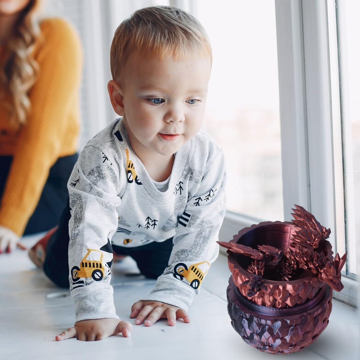 Aumeiller 3D Printed Dragon With Wings,Dragon In An Egg,Articulated Winged Dragon,Executive Desk Toys Gift For Kids (Black&Red)