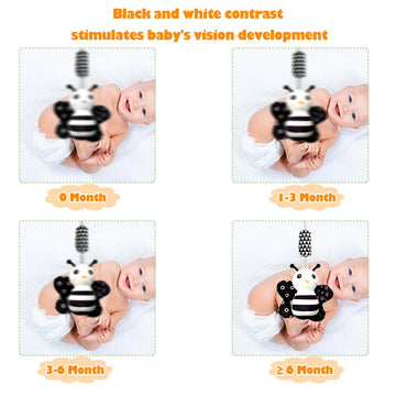 KAKIBLIN Black and White Baby Hanging Toys, Soft Plush Stroller Rattles, 3 Pack for 3-12 Months (Ladybug, Bee & Owl) - 21CM