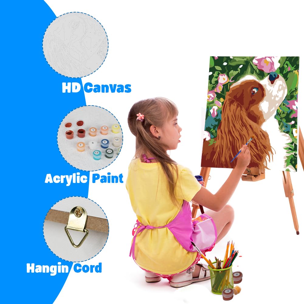 Wings Giant Framed Paint By Numbers Kit For Kids Ages 4-8, 8-12, Beginner Cartoon Dog Theme, Pre-Printed Acrylic Painting, (12 X