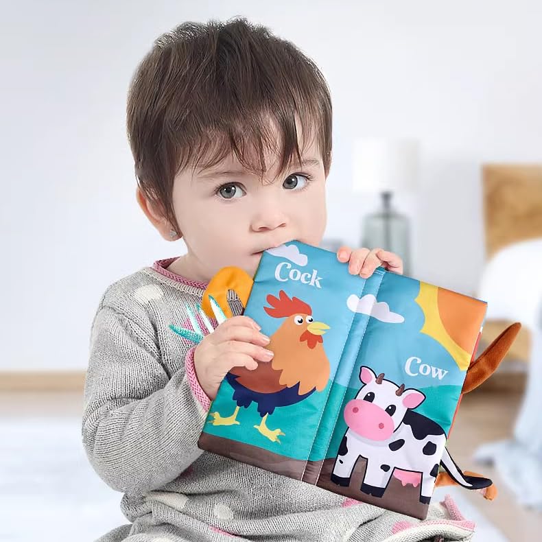 Js-Drhome Soft Crinkleinfant Unbreakabletoddler Baby Books For 0-6 Months, Vivid Farm Tail,Teething Toys,Tummy Time Toys,Early T