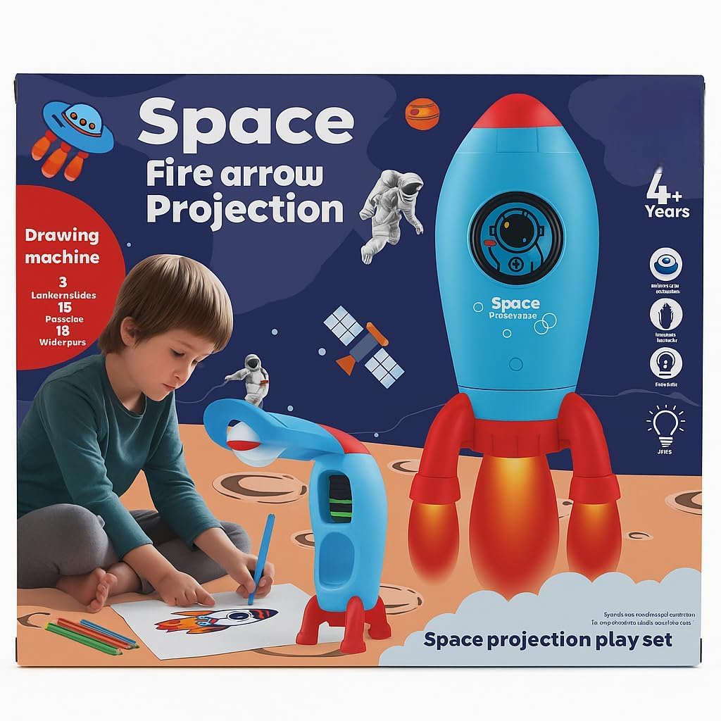 Space Fire Arrow Projection Drawing Machine for Kids Creative Art Projector Toy with Slides, Patterns & Water Pens, Fun Learni