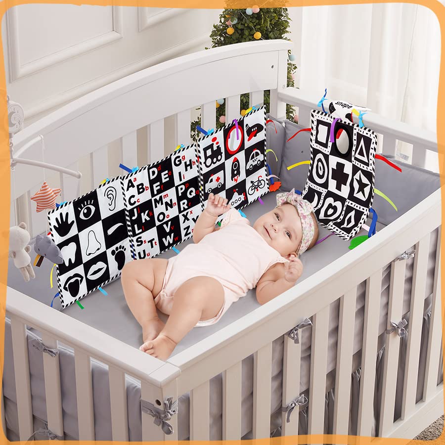 Beiens Baby Toys 0-6 Months, Tummy Time Crinkle Toys With Mirror, Black And White High Contrast Sensory Toys For 0-6-12-18 Months Toddler Newborn, Play Mats, Easter Basket Essentials Stuffers Gifts