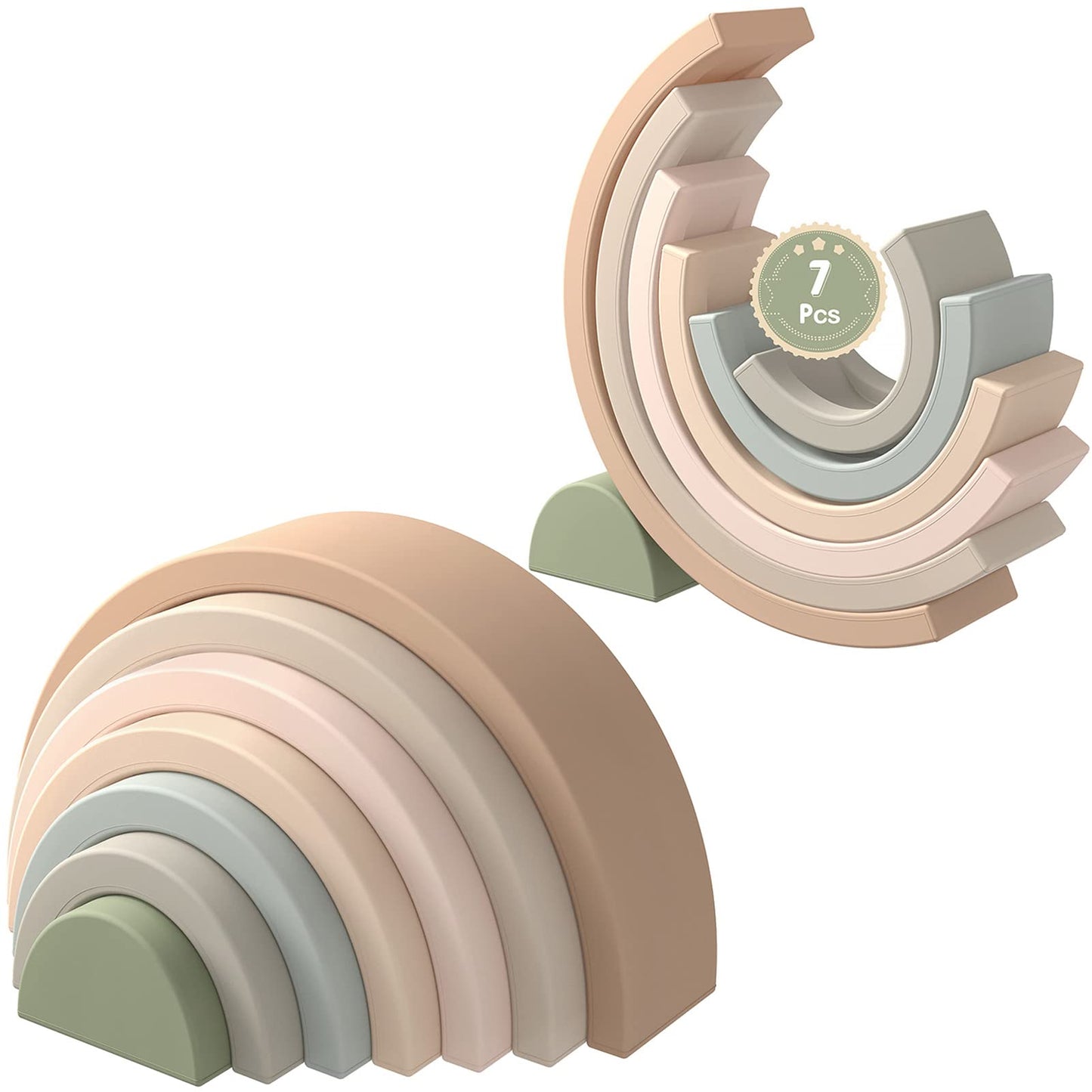 Mcgmitt Rainbow Stacking Toy, Silicone Rainbow Stacker For Todders, Montessori Nesting Blocks, Building Creative Color Shape Mat