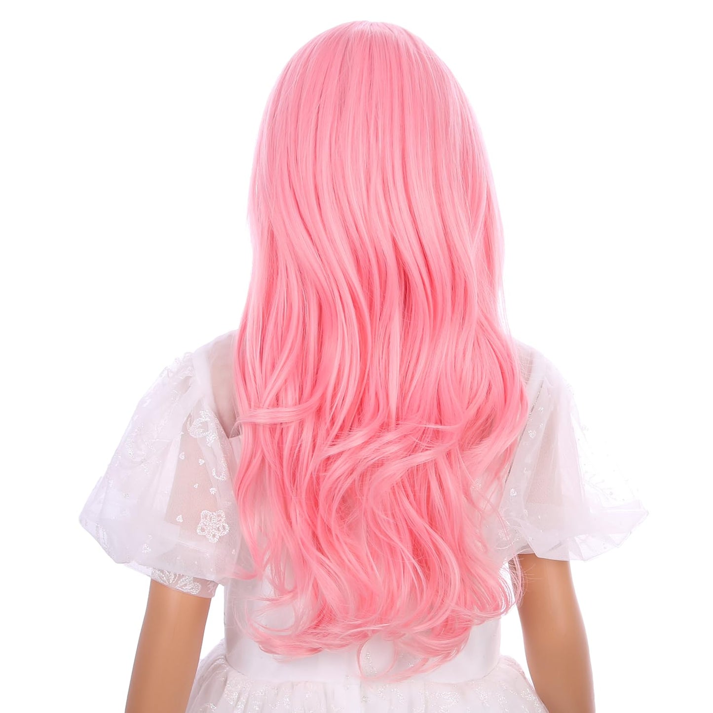 Wavelnm Kids Pink Wigs Child Long Curly Wavy Wigs Light Pink Wig For Girls Pink Wig With Bangs Synthetic Wig With Wig Cap