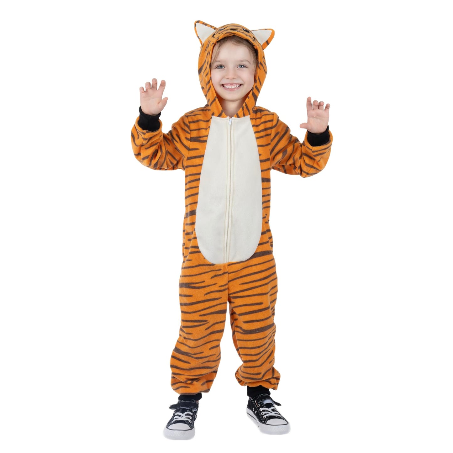 Sincere Party Tiger Onesie Novelty Tiger Jumpuit with EMB Face Costume for Kids L(8-10)