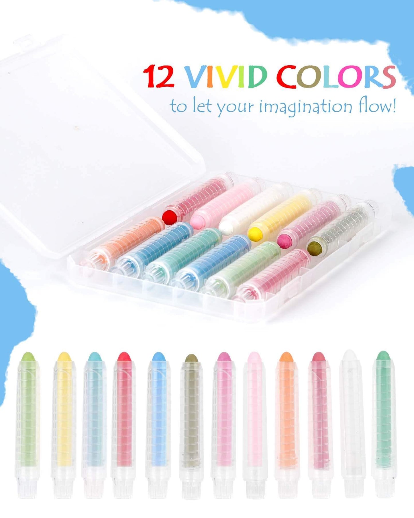 Newfamily Dustless Chalk For Kids, Colored Sidewalk Chalk With Holder,Non-Toxic Washable Toddlers Chalks Drawing Writing For Out