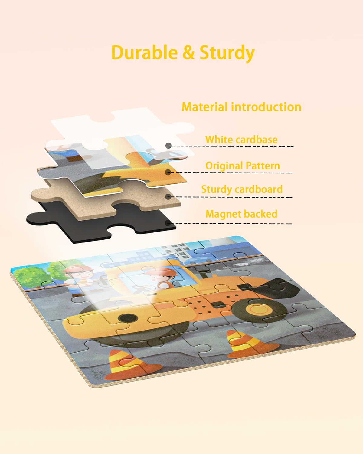 Magnetic Puzzles For Toddlers 3-5, 3 In 1 Travel Puzzles For Kids Ages 4-6, Excavator Truck Jigsaw Puzzle Book Road Trip Activit