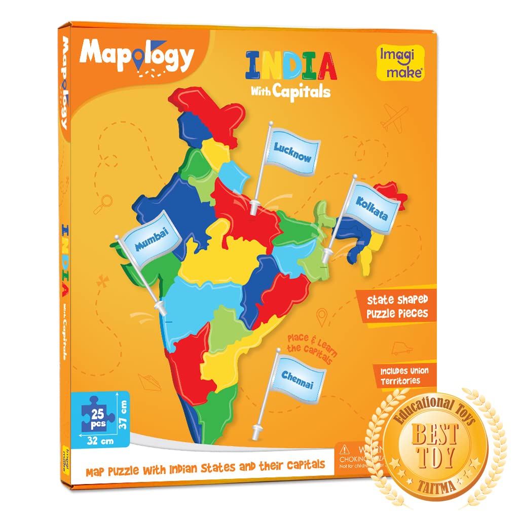 Imagimake Mapology India With State Capitals - Educational Toy And Learning Aid For Boys And Girls - India Map Puzzle - Jigsaw P