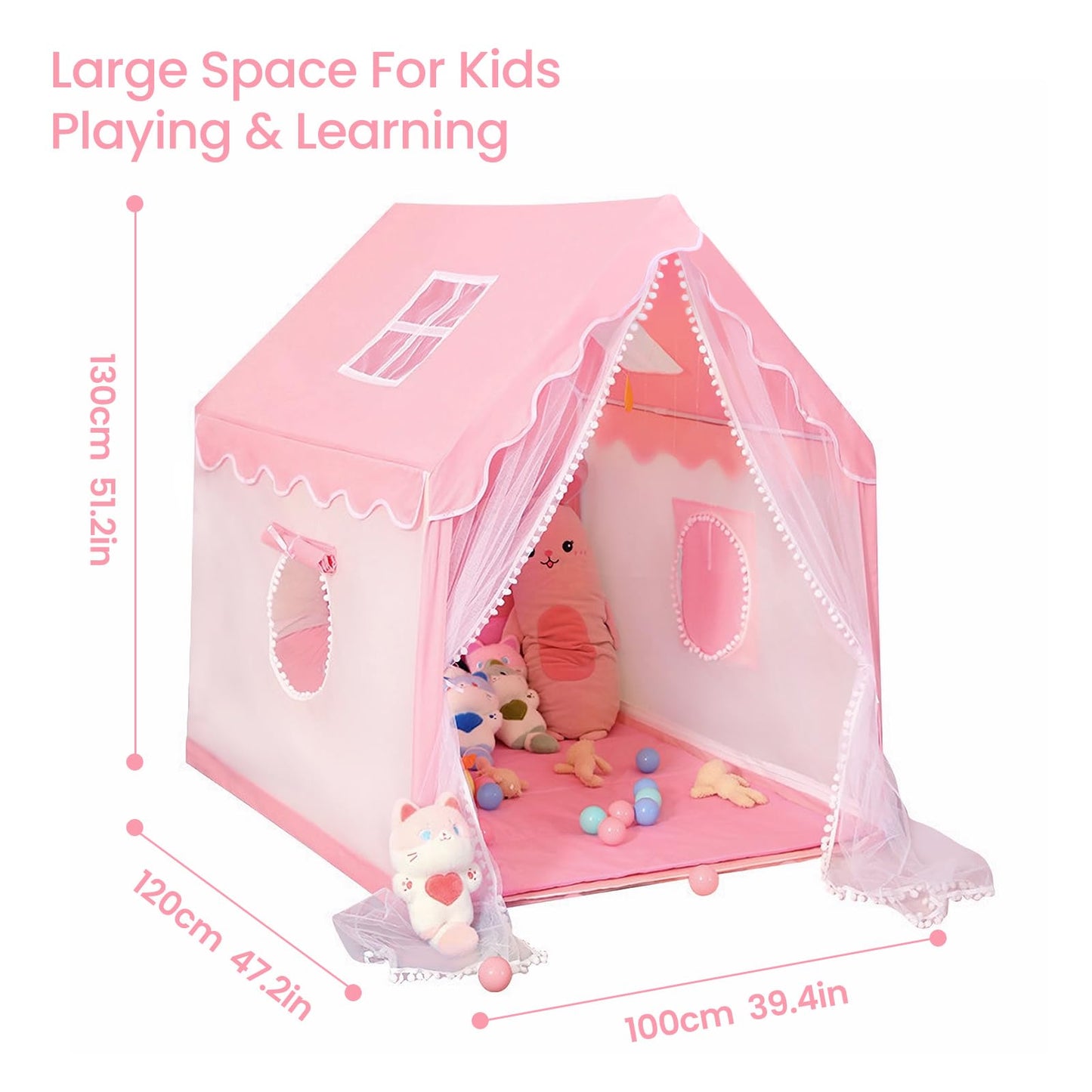 Kids Tent Play Tents For Toddler Children Indoor And Outdoor Large Pink Girls Princess Playhouse Castle With Windows Kids Room F