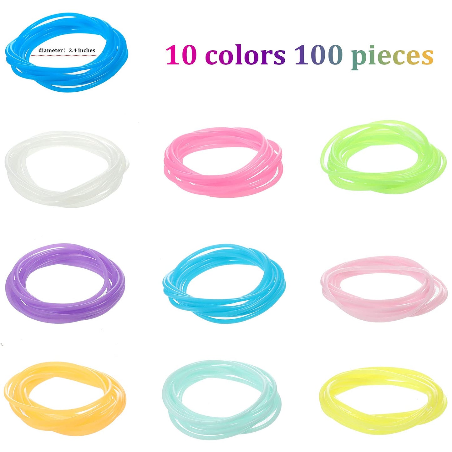 100 Pieces Silicone Jelly Bracelets Luminescent 80s 90s Hair Ties Accessories Multicolor Rainbow Wristband Operation Christmas P