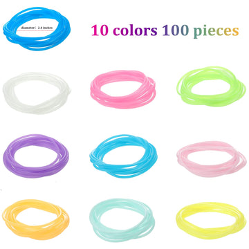100 Pieces Silicone Jelly Bracelets Luminescent 80s 90s Hair Ties Accessories Multicolor Rainbow Wristband Operation Christmas P