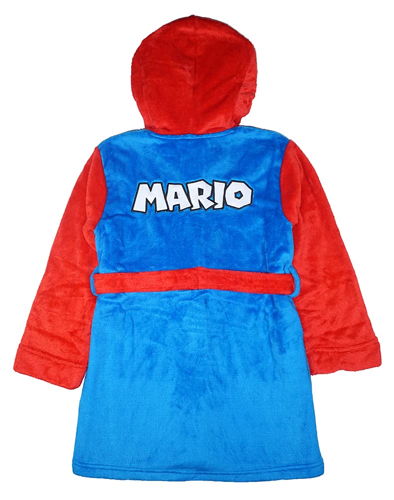 Super Mario Little/Big Boys' Soft Hooded Fleece Sleepwear Bathrobe - Plush Robe For Kids, Mario, 6/7