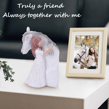Expression Of Friendship And Love Between Girls And Horses, Sculpted Hand-Painted Girl Embracing Horse Figurines, Horse Lover Gifts, Cowgirls Gifts, Horse Loss Remembrance Gifts, Birthday Christmas