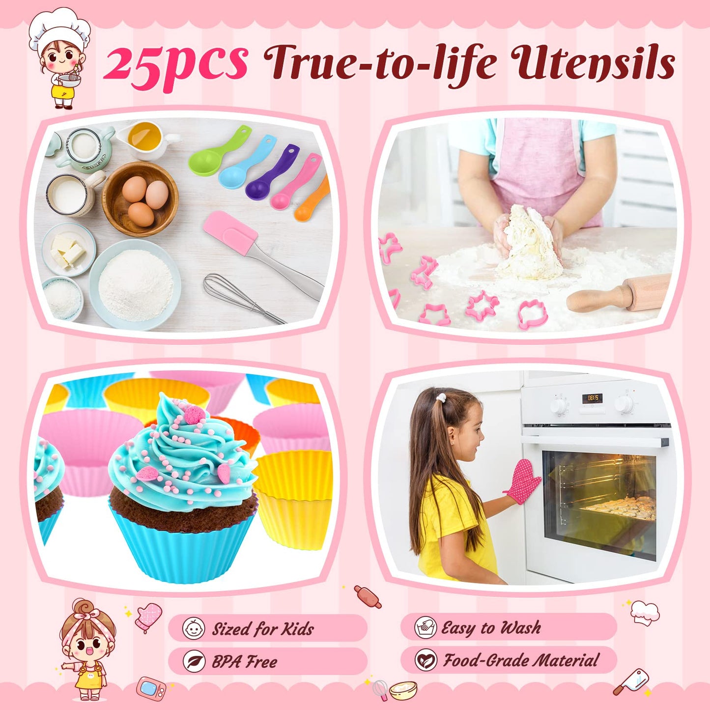 GIFTINBOX Kids Cooking and Baking Chef Set, 25PCS with Kids Apron,Chef Hat&Utensils Kids Cooking Set, Toddler Dress Up and Prete