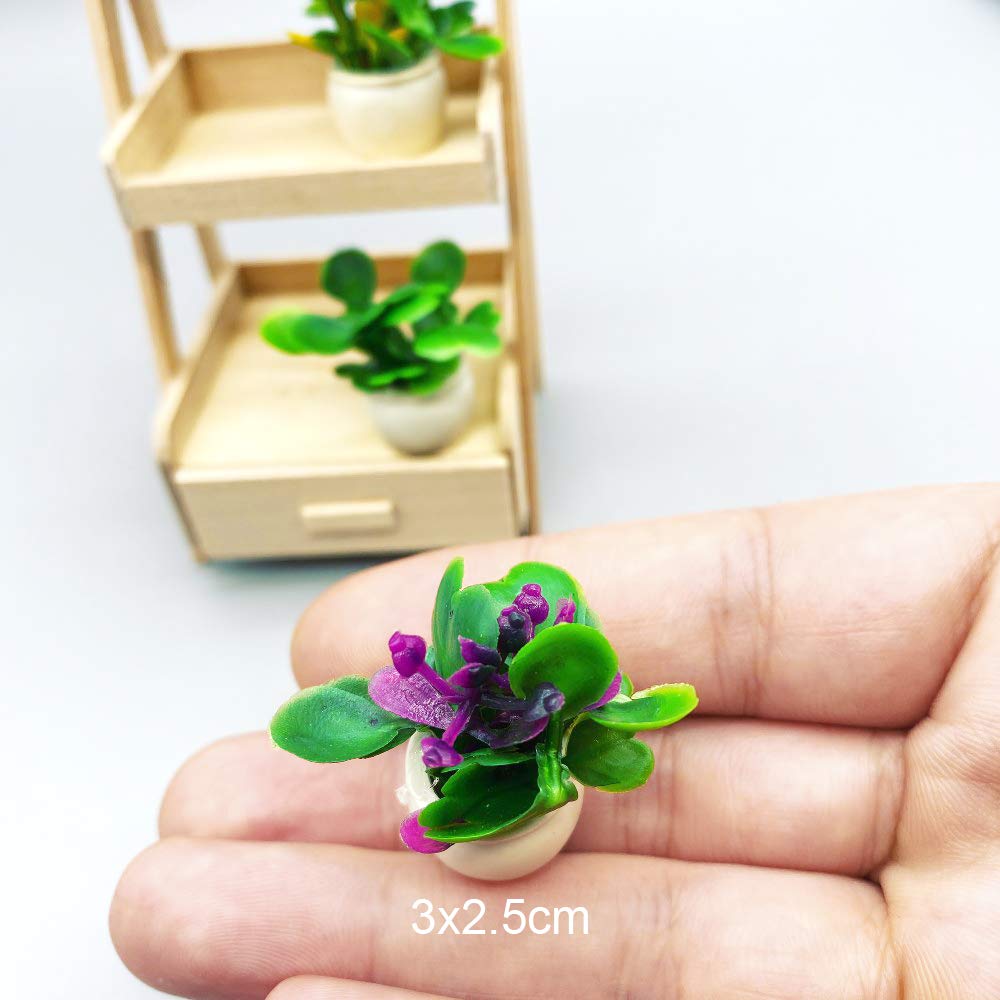 Dollhouse Decoration Plant Pots Miniature Green Potted Miniature Bonsai Model Dollhouse Accessories Decor,1 12 Scale Doll House Miniature Plant Model (4 Different Flower Bots)