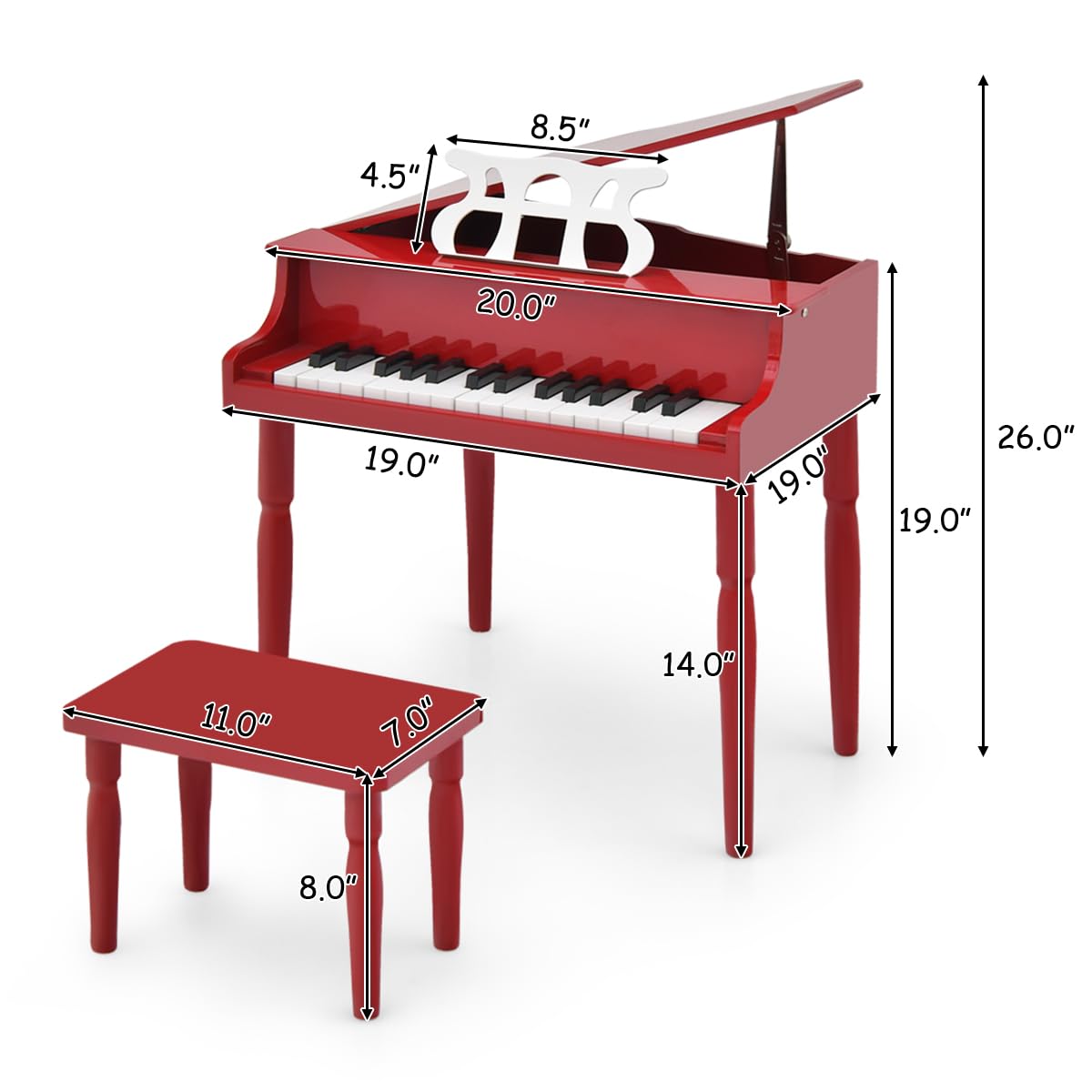 Honey Joy Classical Kids Piano, 30-Key Mini Piano With Music Stand And Bench, Wooden Musical Instrument Toy With Lid & Music Rac
