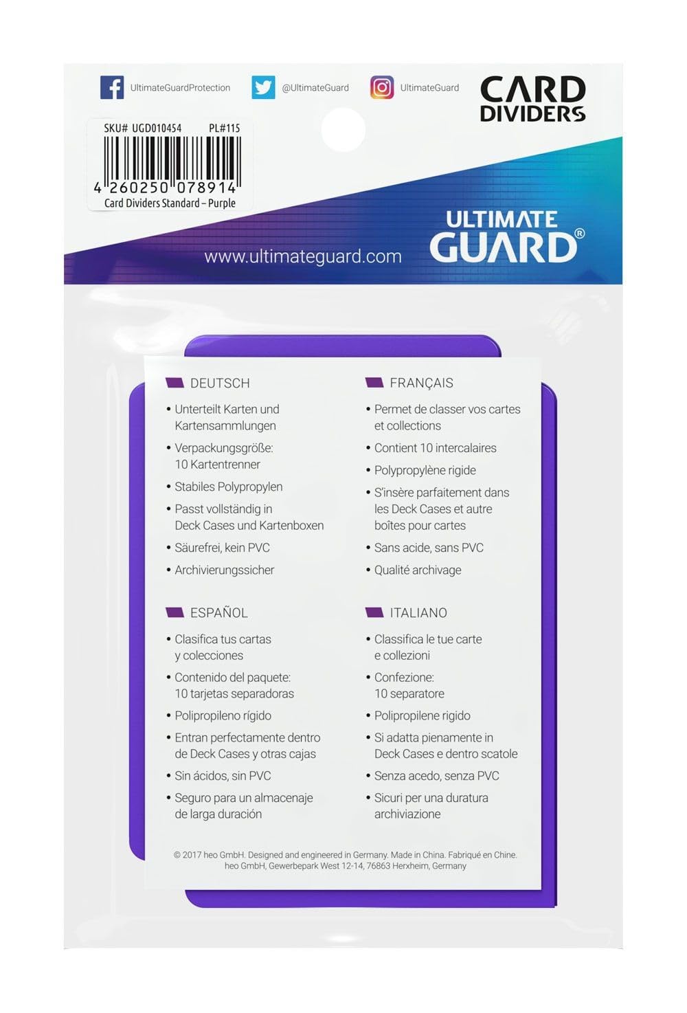 Ultimate Guard Divider Protective Card Sleeves (10 Piece), Light Purple