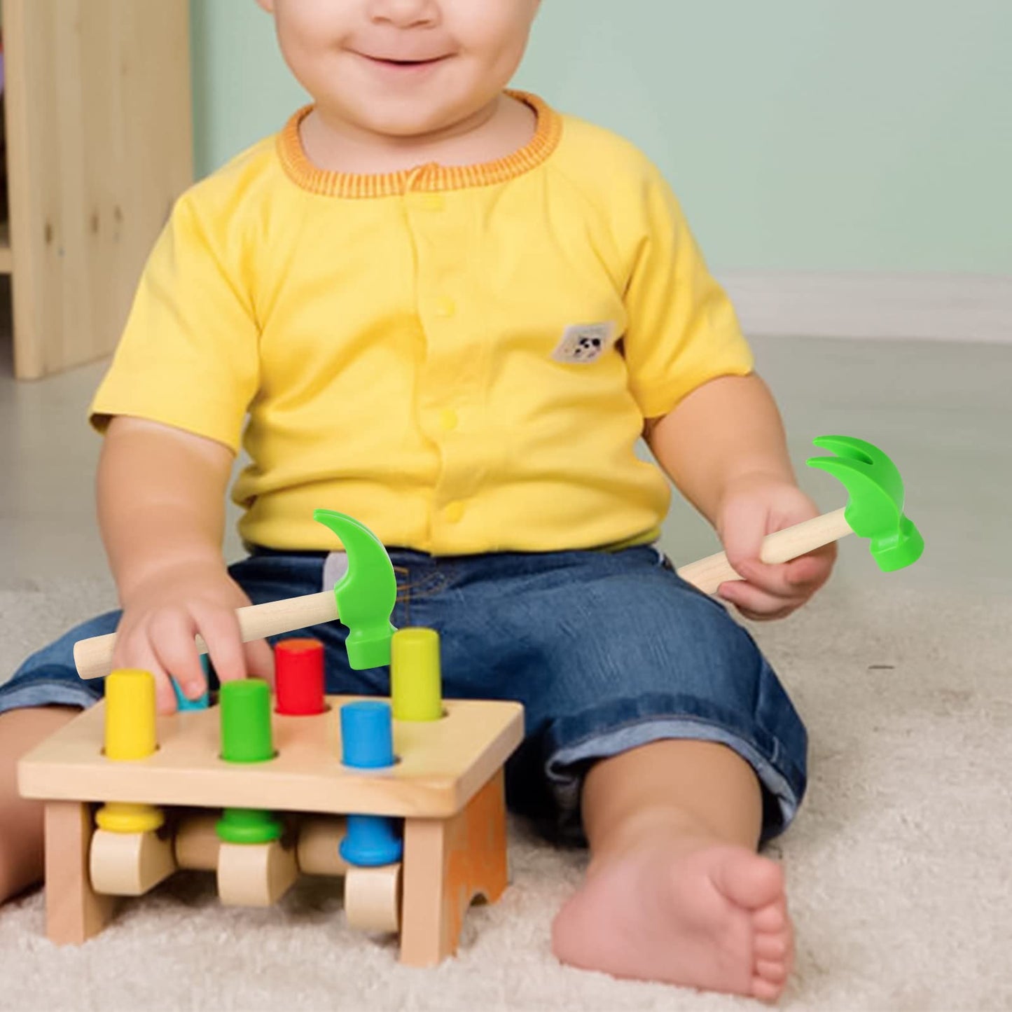 2 Pack Wooden Hammer Toys Simulation Hammers Maintenance Tools Educational Toys For Kids Birthday Party Games Supplies (Green)