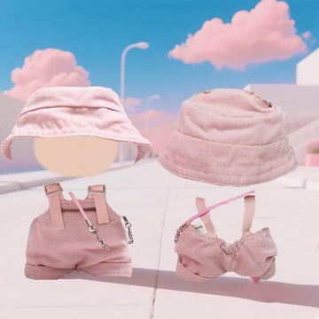 4 Pcs Handmade Clothes and Accessories for 17 cm Dolls Including Overall with Adjustable Straps Hat Glasses Bag enhanced Stylish Doll Clothes Replacement Present for Girls (NO Doll) Pink