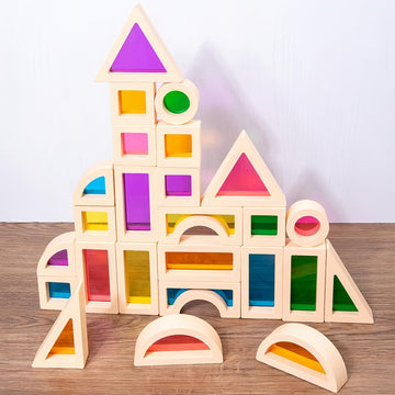 Rainbow Blocks,Acrylic Building Block Toys,Rainbow Stacking Sensory Toys,Toys Set Colorful Preschool Learning Educational Toys F