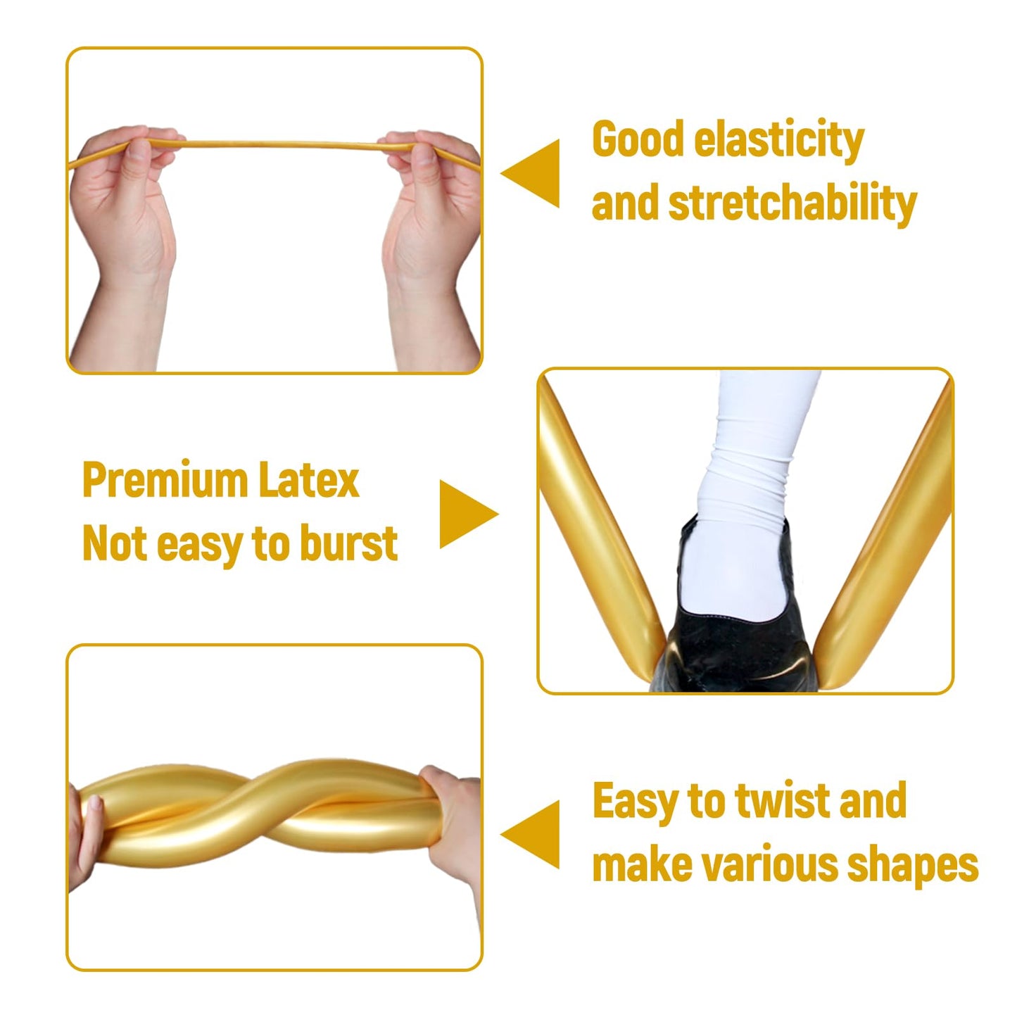 100Pcs 260 Balloons Metallic Gold Long Balloons For Balloon Animals, Gold Skinny Latex Twisting Balloon For Animals Modeling Chr
