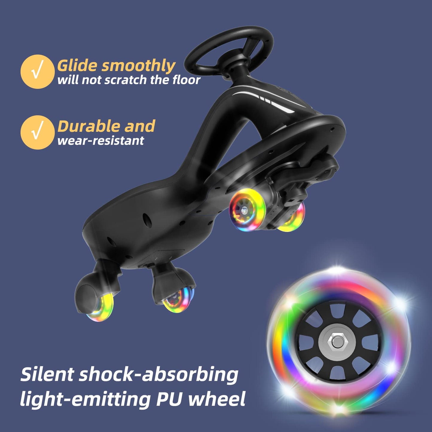 Xjd Electric Wiggle Car Ride On Toy, 2 In 1 Wiggle Car Rechargeable Battery With Anti-Rollover Colorful Light-Emitting Wheel For Toddler Ride On Toys 3 Years And Up (Black)