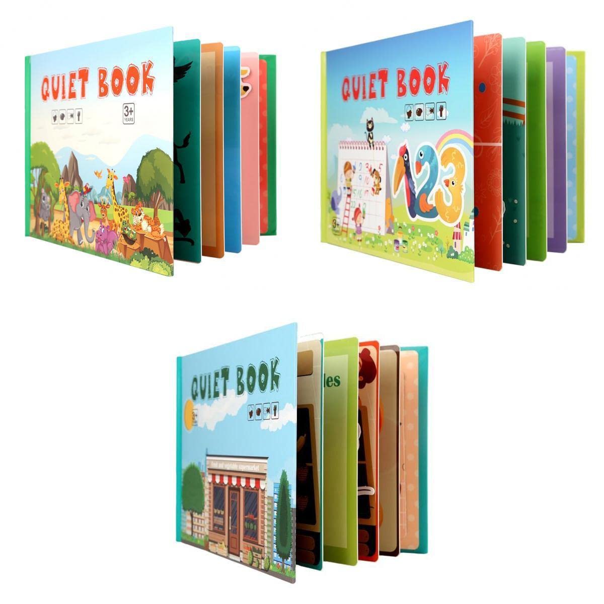 Merishopp3Pcs Montessori Quiet Book Early Learning For Children Preschool Boys Girls|Baby | Toys For Baby | Developmental Baby T