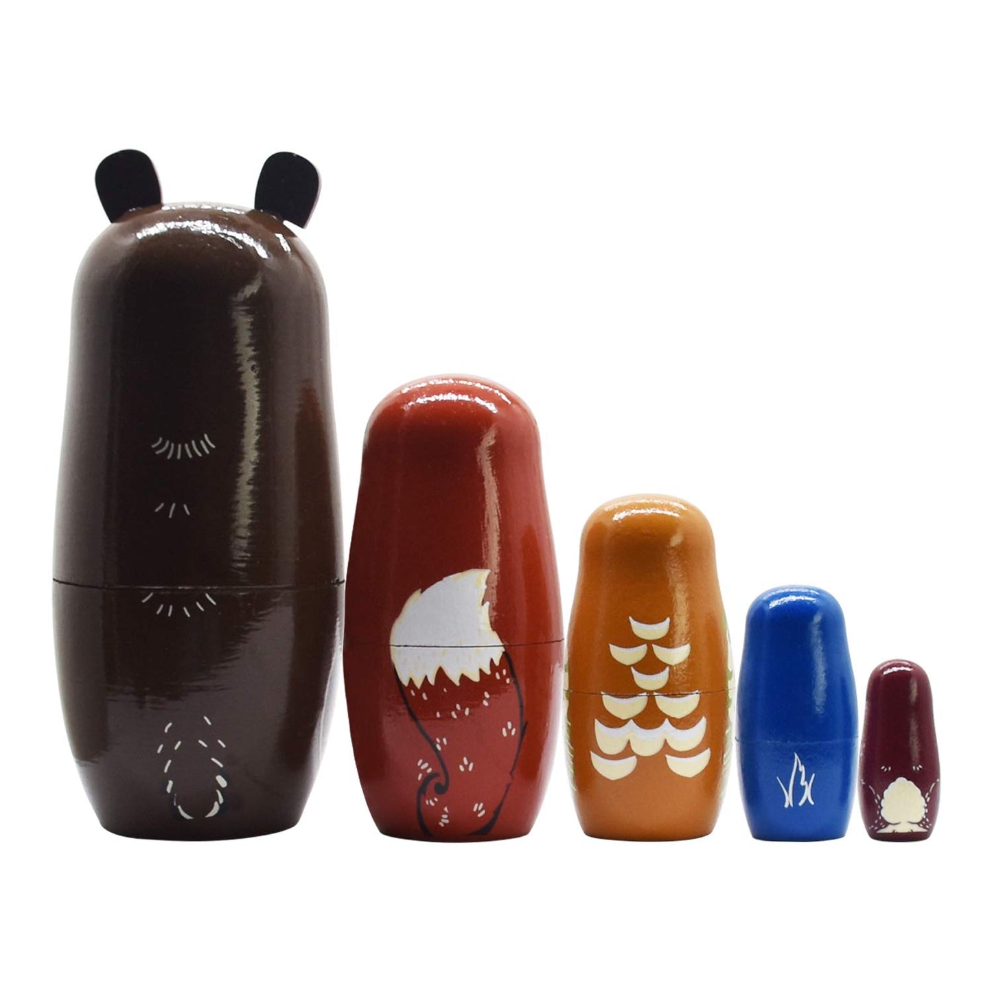 Tphon Wooden Matryoshka Dolls Set of 5 - Bear Cartoon Design, Handmade Nesting Toy for Kids