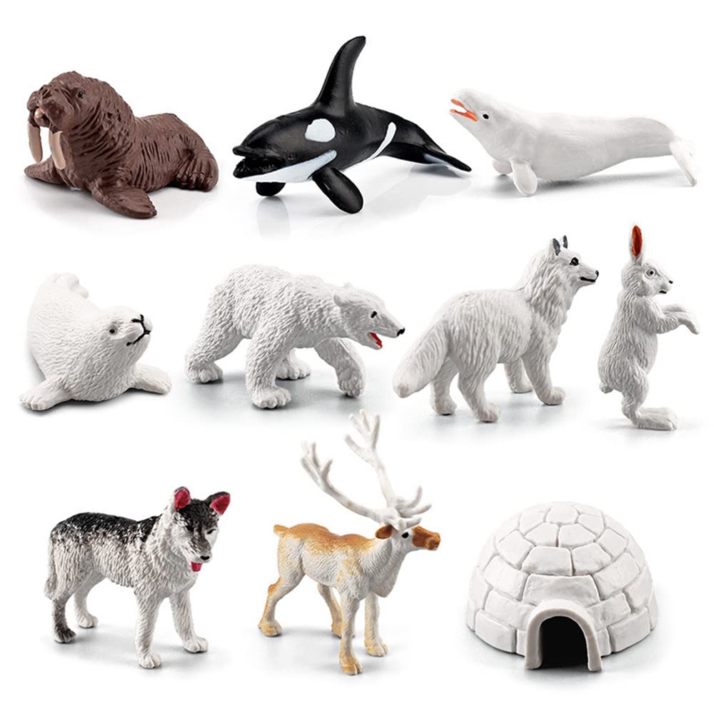 Natureman Mini Arctic Animals Toys Set 10Pcs Polar Animal Figurines Toy Play Setincludes Polar Bear Seal Reindeer Wolf Rabbit Ar