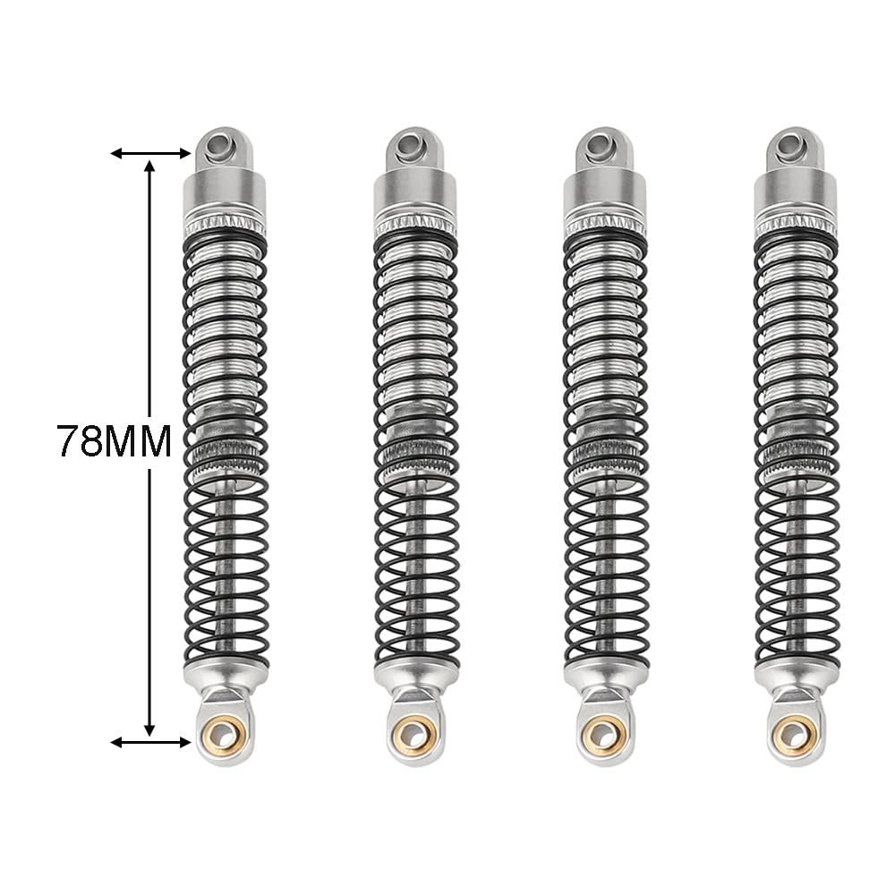 Pothyes 78Mm Aluminum Long Threaded Shocks Absorbers Oil Damper For 1/18 Rc Crawler Trx4M Trx-4M Kupgrade Parts (Silver)