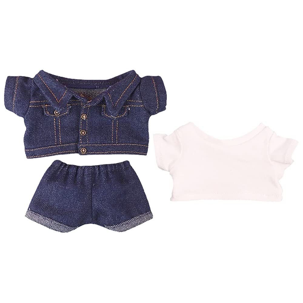 Niannyyhouse Denim Jackets Jeans White T-Shirt 7.8In(20Cm) Plush Humanoid Stuffed Doll Clothes (Dark Blue)