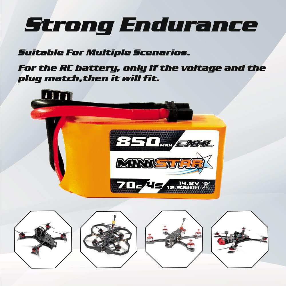 CNHL 4S Lipo Battery 850mAh 70C 14.8V lipo Battery with xt30u for RC Airplane Helicopter Quadcopter multirotor FPV Racing Drone(