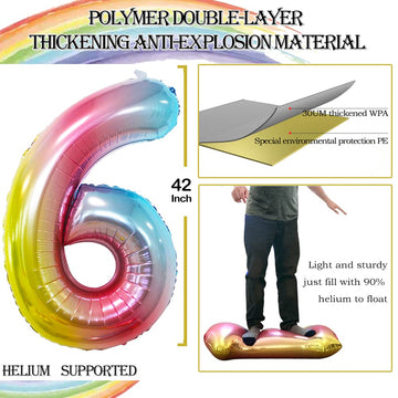 Goer Number 26 Balloons For 26Th Birthday Party Decorations,42 Inch Jumbo Foil Helium 62 Balloons For 62Nd Birthday Party Decoration (Rainbow)