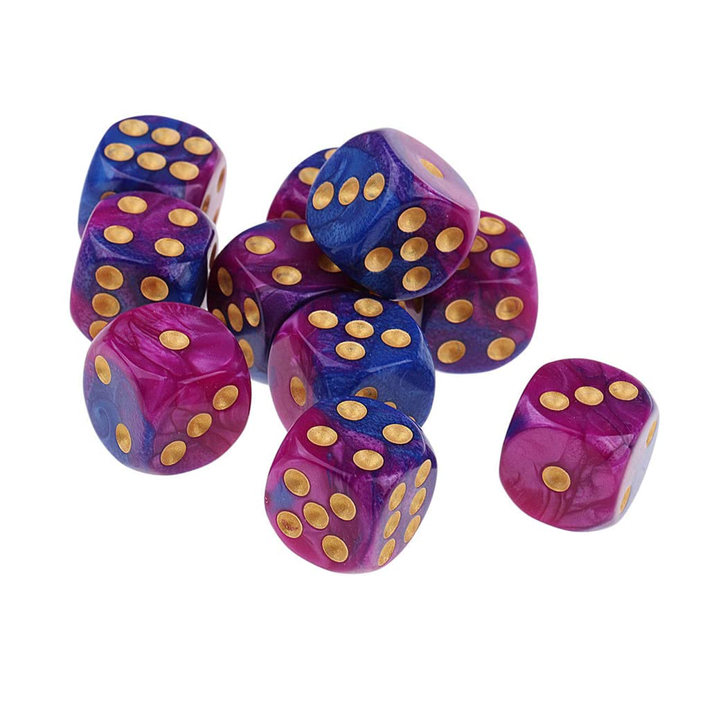 Yiotfandoll 10PCS Polyhedral Dice D6 Dice 16mm Acrylic Dice Game Dice for RPG MTG DND Dice Table Games (Purple Blue)