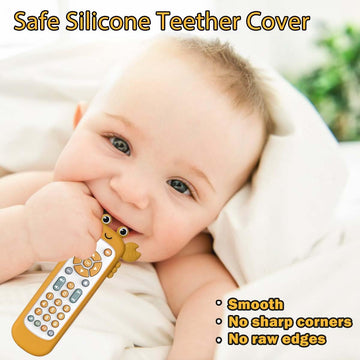 Baby Tv Remote Control Toy With Cute Crab Soft Silicone Cover Teething Toy, Realistic Baby Musical Remote Control Toy With Light & Sound, Educational Toys With 3 Language For 6M+Toddlers(Yellow)