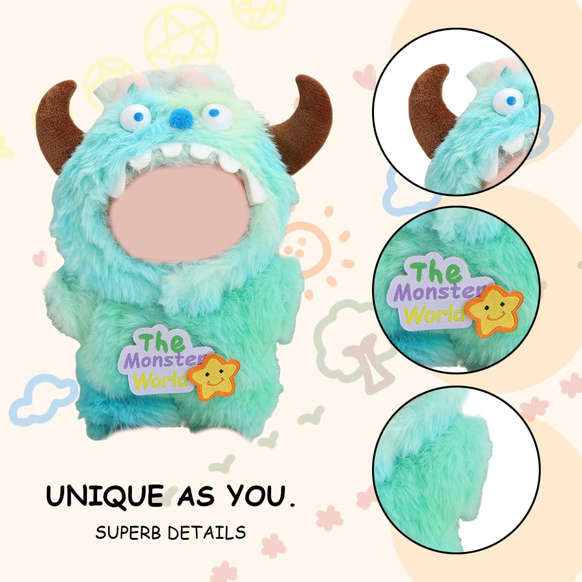 17cm Doll Clothes Set enhanced Jeans & Knitted Sweater Outfit for 17cm 15cm Dolls Cute Dress Up Fashion No Doll Included (Monsters 17cm/15cm)