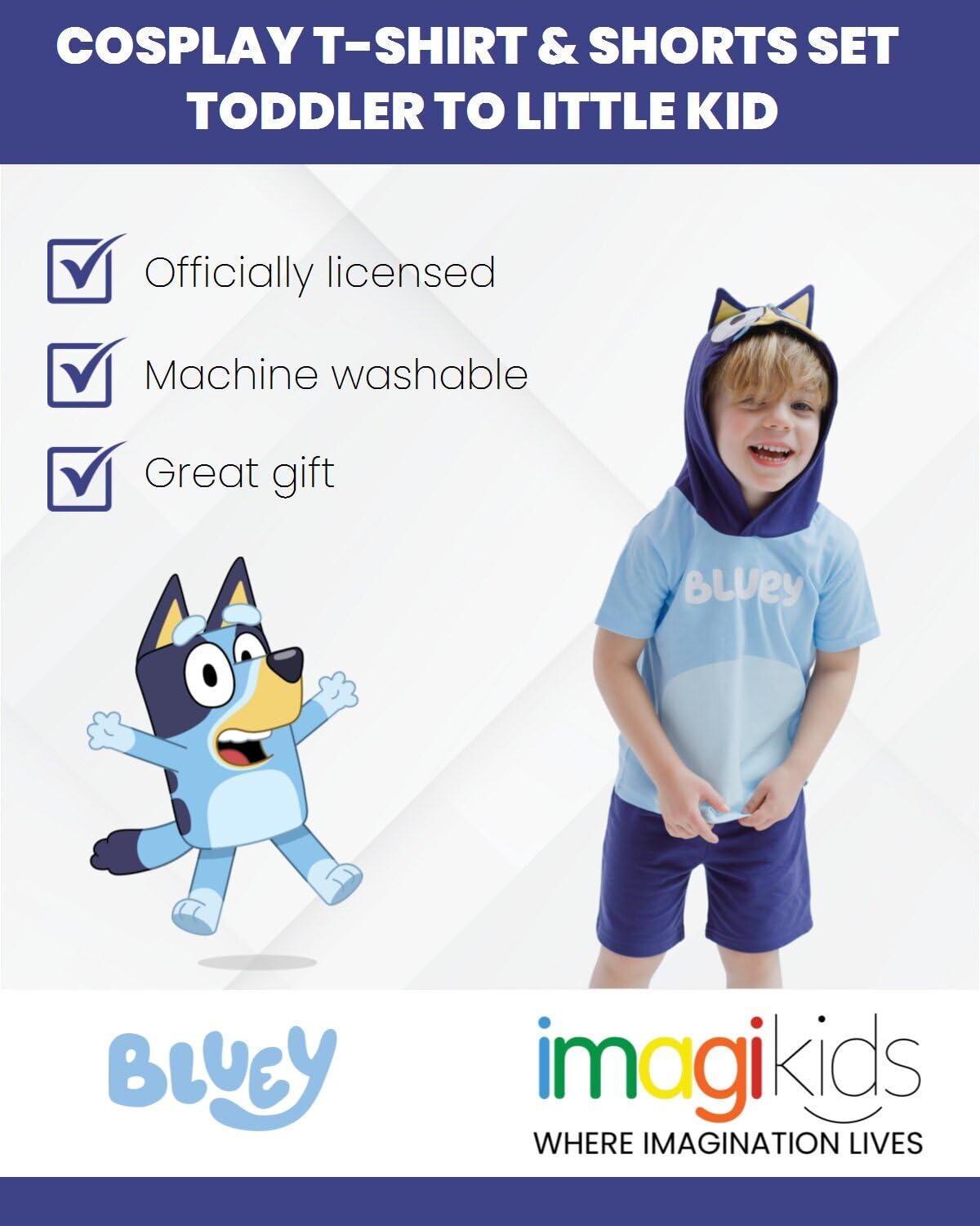 Bluey Little Boys Hooded Cosplay T-Shirt And French Terryshorts Outfit Set 7-8