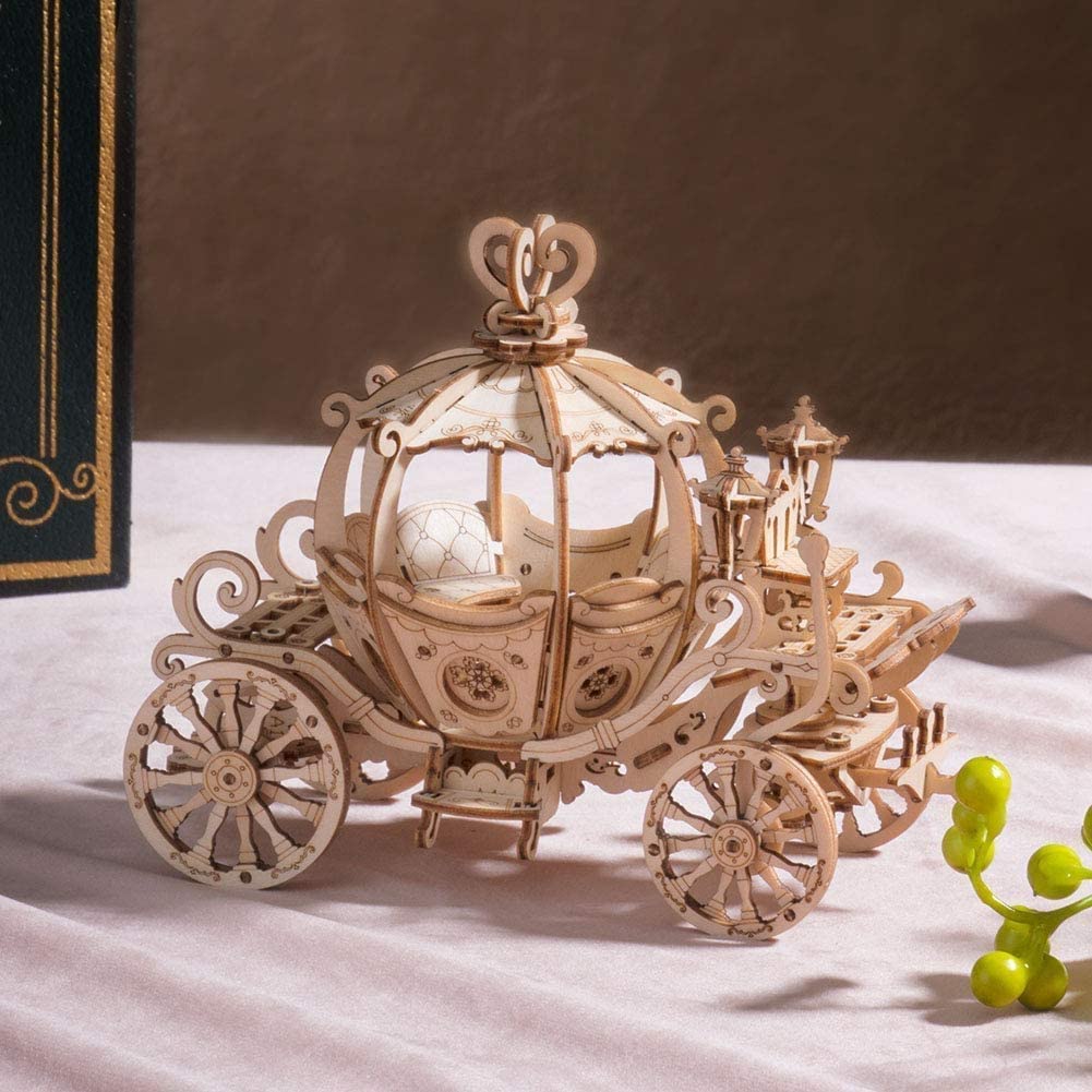 Rowood 3D Puzzles For Adults, Wooden Model Kits For Kids, Diy Stem Toy For Teens Boys And Girls Ages 8+ - Pumpkin Cart (182 Pieces)