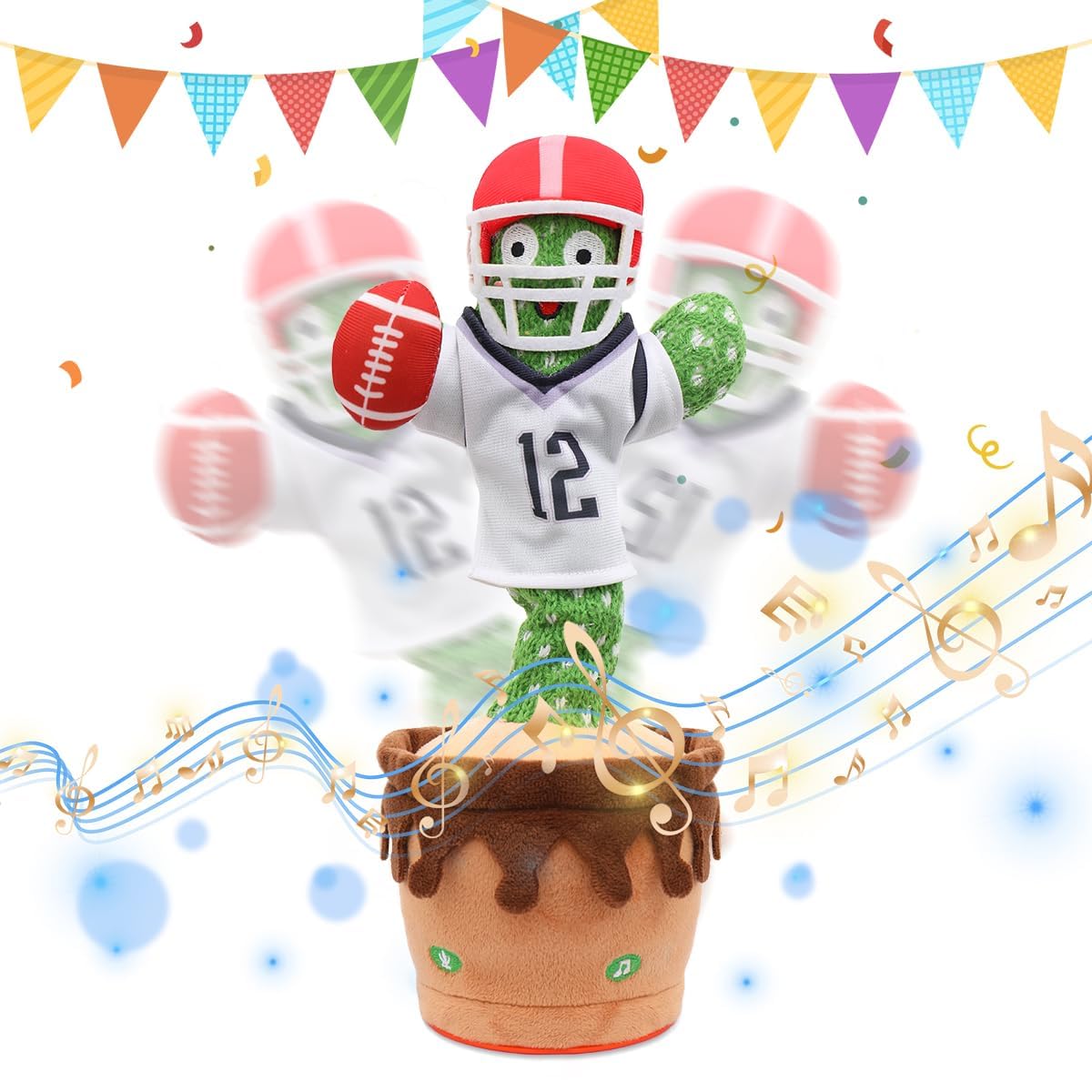 MIAODAM Dancing Football Cactus Toy, Singing, Talking, Record & Repeats What You say with 60 English Songs, Funny Eletronic Baby