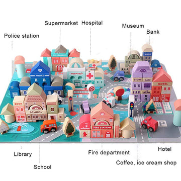 Wooden Building Blocks Set, City Construction Stacker Stacking Preschool Learning Educational Toys, Toddler Toys For 3+ Year Old Boy And Girl Gifts