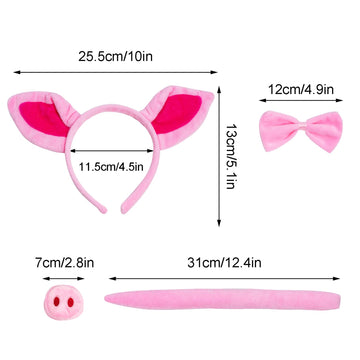 Jmkcoz 4 Pieces Pig Costume Set Pig Ears Headband Nose Tail Bow Pink Pig Fancy Dress Costume Accessories For Halloween Dress Up Play Party