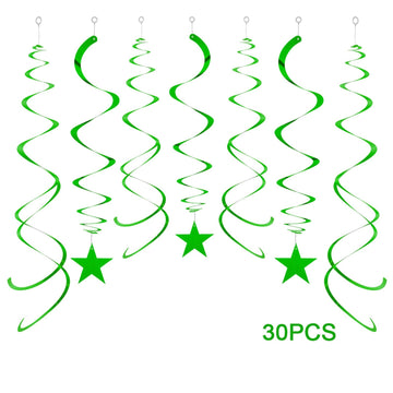 Party Star Swirl Decorations, Green Foil Ceiling Hanging Swirl Decorations with Star, Whirls Decorations for Birthday | Wedding