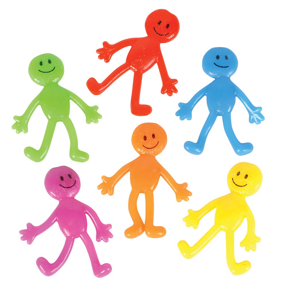 Bedwina Stretchy Bendable Man Toy, 36 Pack, Assorted Fun Colors, Small Rubber, Model BED-5182, Stress Relief Party Favor
