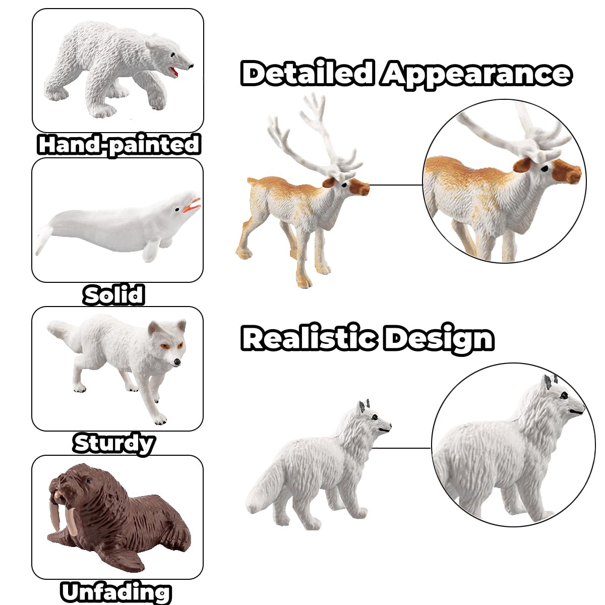 Batoho 18Pcs Arctic Animal Figures Set, Realistic Polar Animal Figurines Set Plastic Arctic Animal Habitat Diorama Decorations Kids Birthday Cake Toppers Toys Set