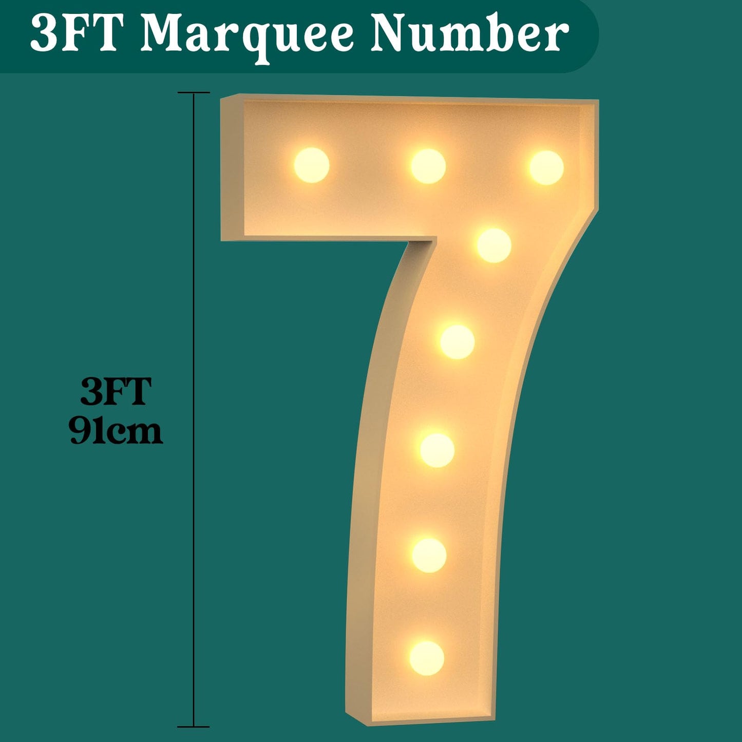 3Ft Marquee Numbers, Light Up Numbers 7 For 7Th 27Th 70Th Birthday Decorations, Big Numbers For Party Decorations, Large Light U