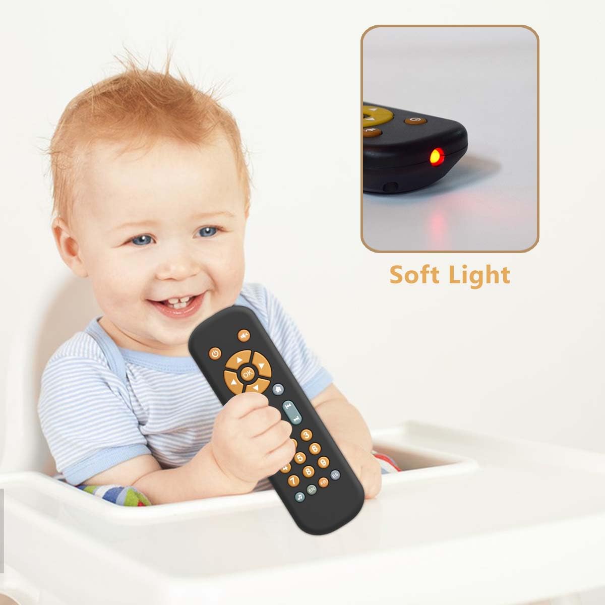Baby Tv Remote Control Toy With Music, Tv Remote Toy With Realistic Light And Sound - English, French And Spanish 3 Language For Infant Toddler Play Remote Musical Toys, Bpa Free