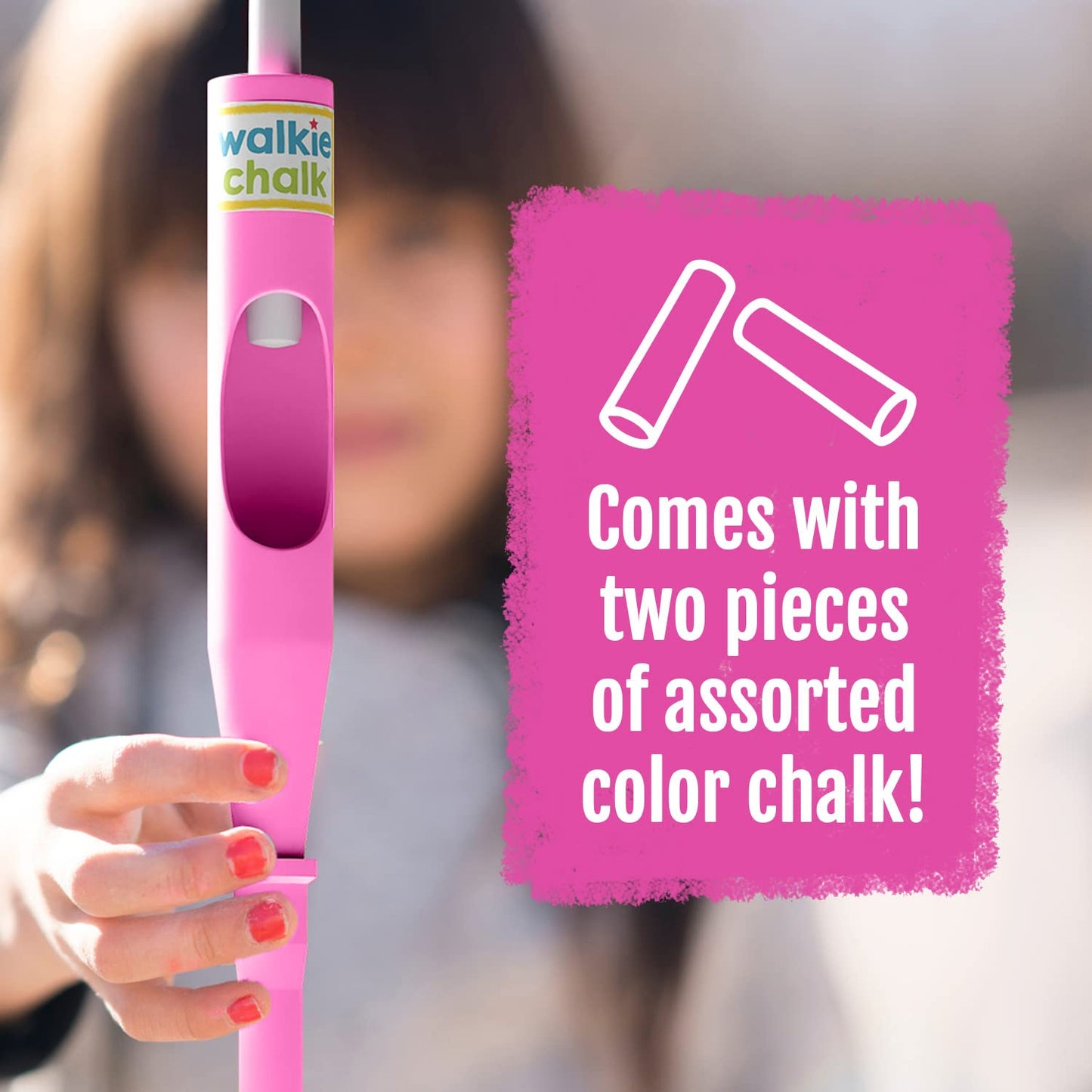 Walkie Chalk Stand-up Sidewalk Chalk Holder, (Pink), Creative Outdoor Toys for Kids and Adults Including 2x Chalks, Street Art &