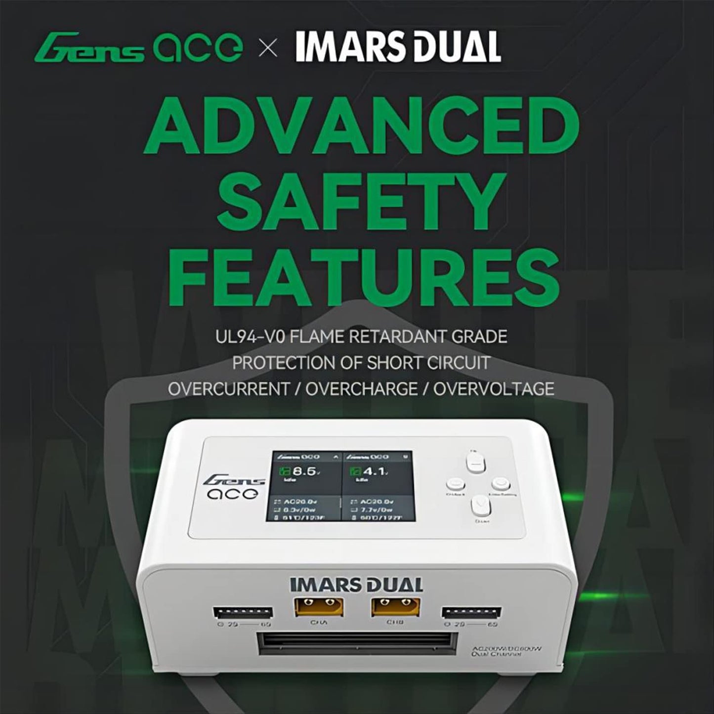 Gens Ace Lipo Battery Charger Imars Dual Smart Lipo Charger 15A Ac 200W Dc 600W Rc Charger(White)