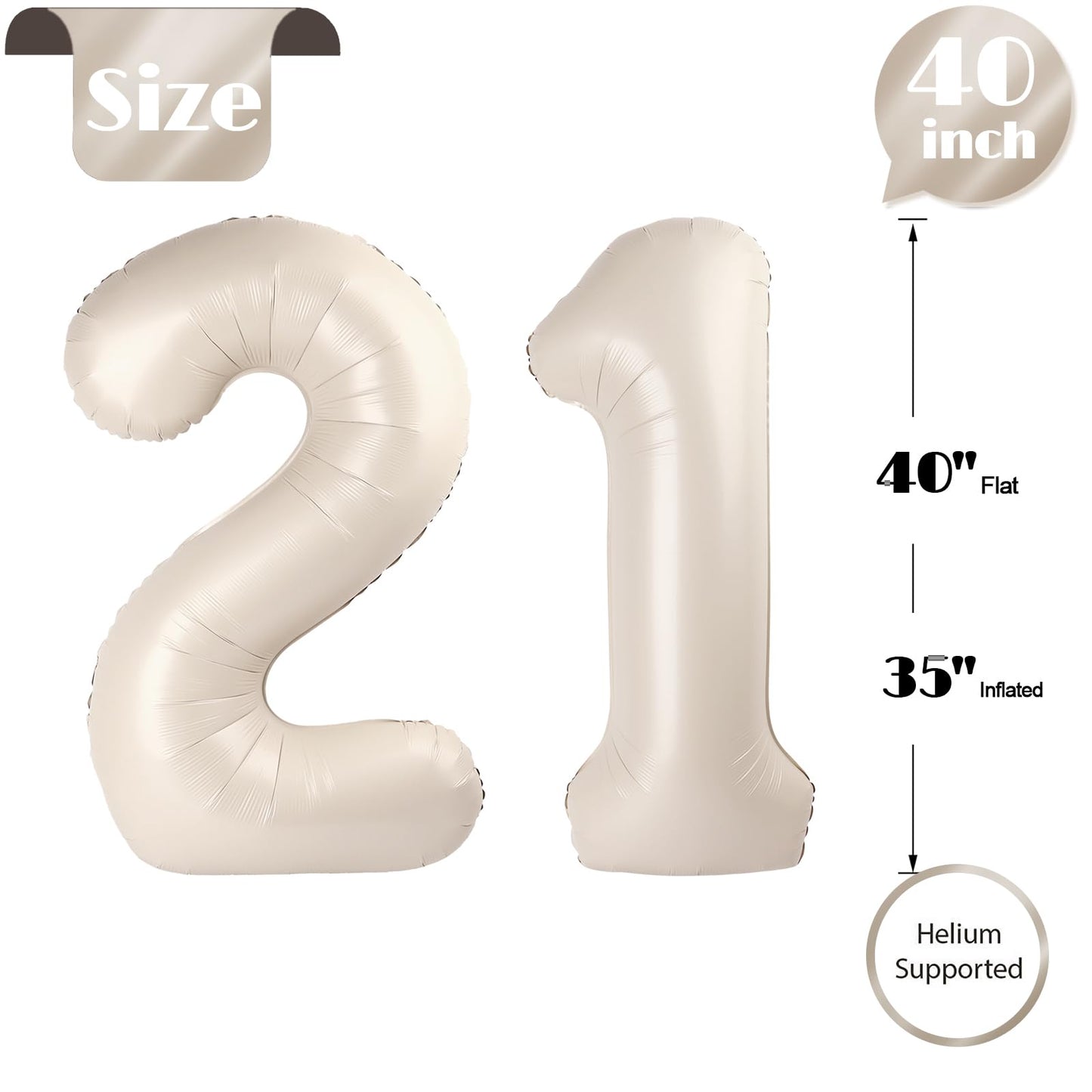 21 Balloon Number, Cream White Number 21St Birthday Balloons 40 Inch, 21 Or 12 Years Old Cream White Birthday Decorations For Me